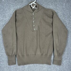 Vintage 90s Mitts Nitts OD Sweater Men's L Brown US Army Military Henley acrylic